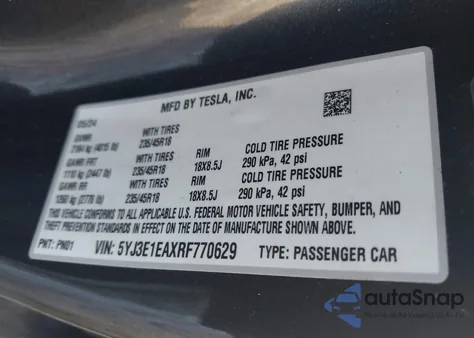 2024 Tesla Model 3 Long Range Dual Motor All-Wheel Drive/Rear-Wheel Drive из США, поврежденный, VIN 5YJ3E1EAXRF770629